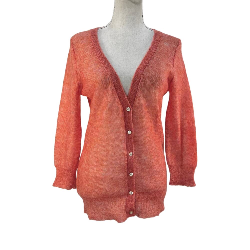 J. Crew Mohair Soufflé Cardigan Knit Pink Semi Sheer